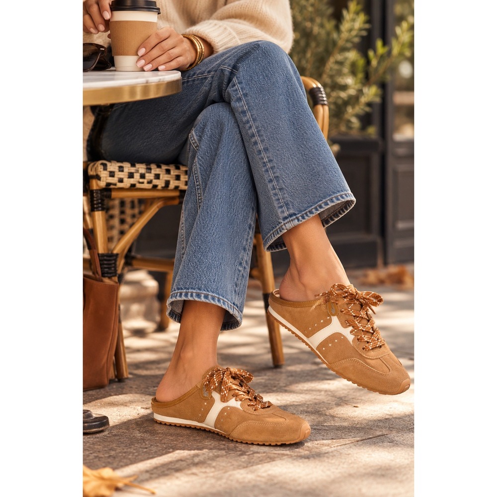 Larroude Stella Suede Sneaker Mules 9 Brown Studded Retro Designer Shoes